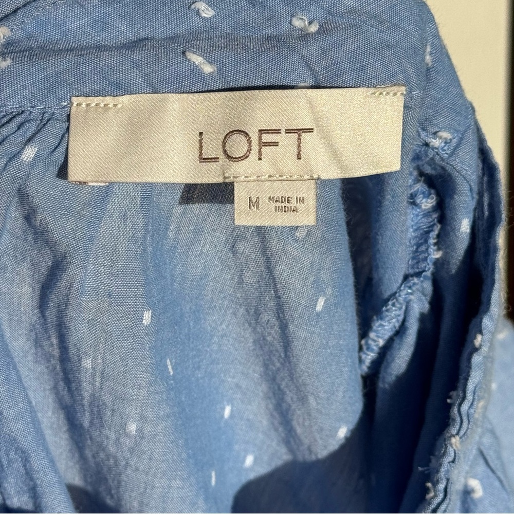 LOFT Blue Swiss Dot 100% Cotton Blouse – Size M - Picture 5 of 15